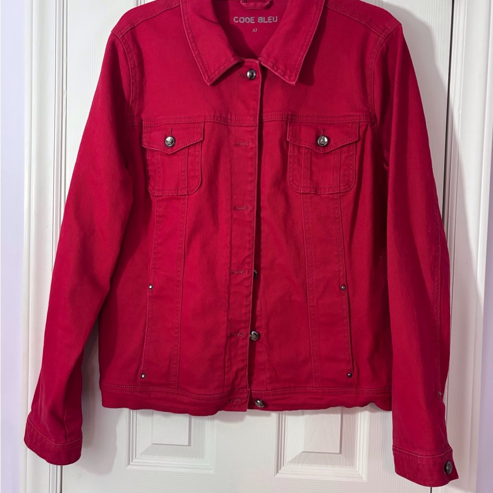Code Bleu crimson red XL denim jacket. EC
